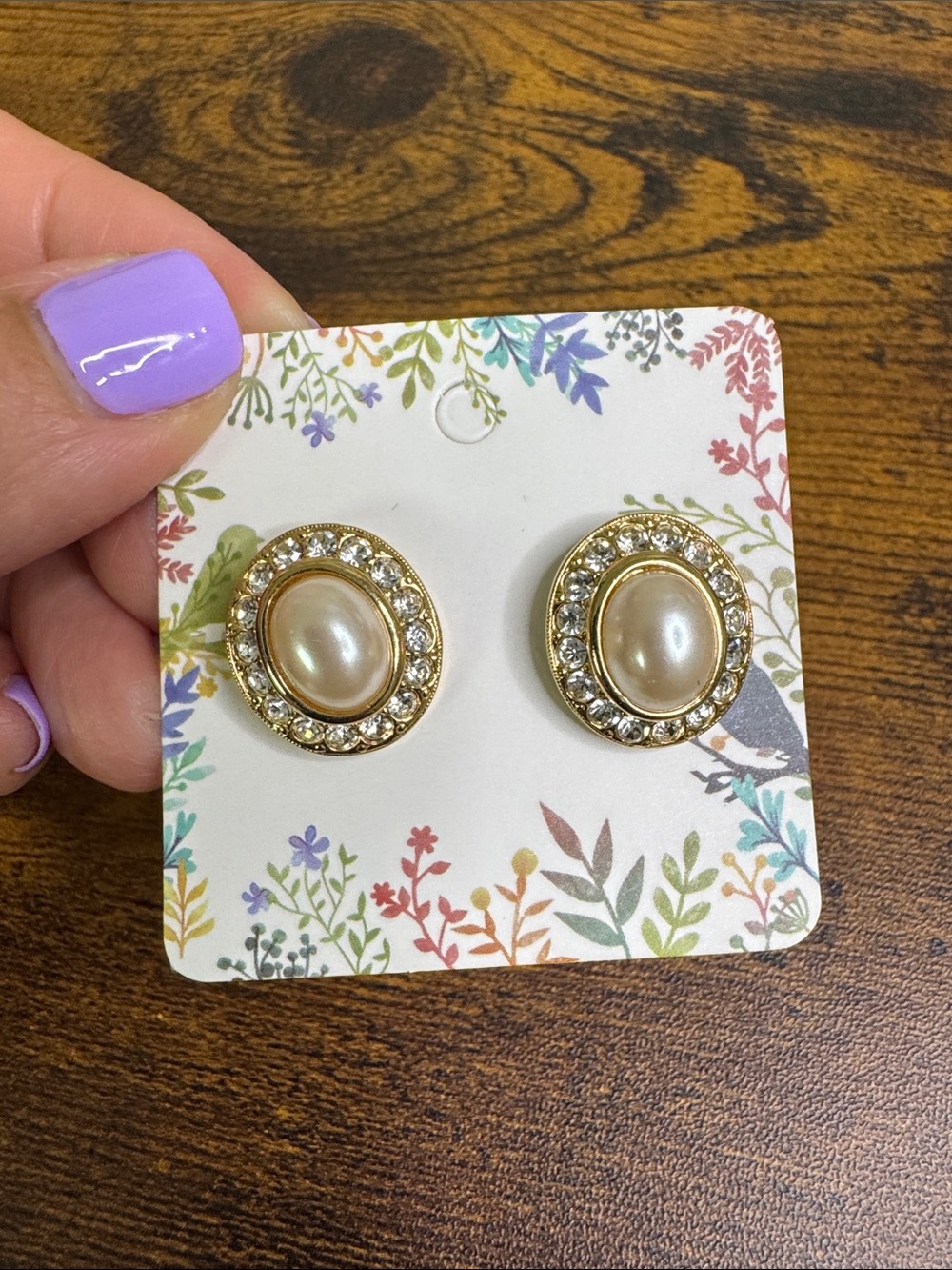 Vintage Gold Pearl and Crystal Halo Stud Earrings